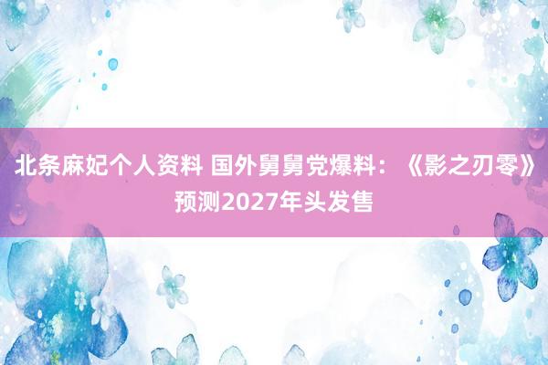 北条麻妃个人资料 国外舅舅党爆料：《影之刃零》预测2027年头发售